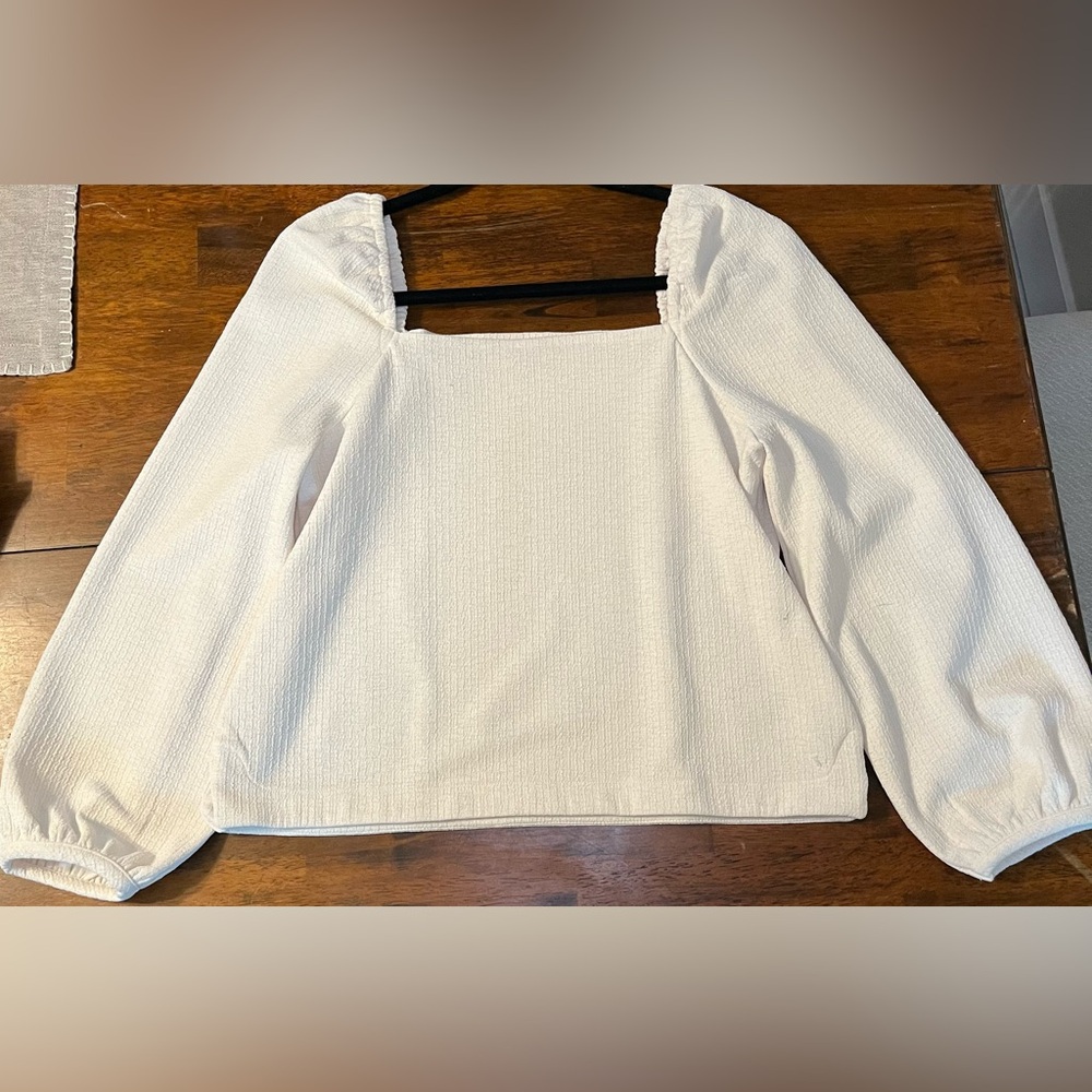 Madewell Cream Crepe Square-neck Puff Sleeve Blouse
